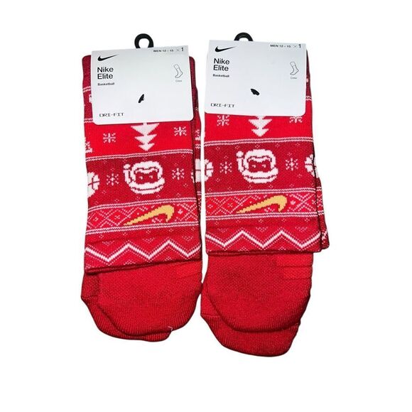 2 Nike ELITE Crew Basketball Socks CHRISTMAS red santa holidays men’s Xl 12-15 - Picture 1 of 3